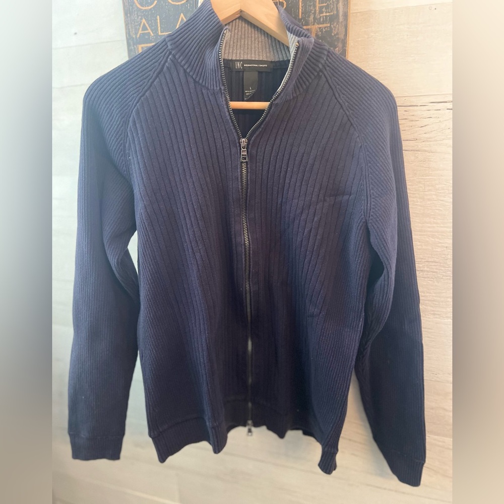 INC International Concepts Men's Dark Blue Zip-Up Sweater
